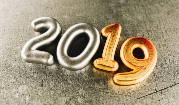 Celebração Ano Novo 2019 Silver Numeral 2019 Cobre Fundo Metálico — Fotografia de Stock