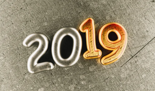 New Year 2019 Celebration Silver Numeral 2019 Copper Mettalic Background — Stok fotoğraf
