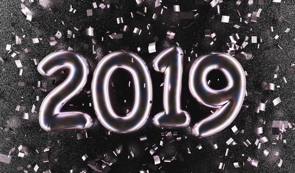 New Year 2019 Celebration Silver Purple Metallic Numeral 2019 Confetti — Stock Photo, Image