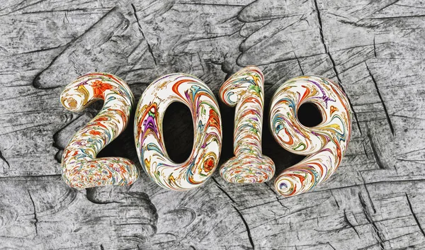 New Year 2019 Celebration Colorful Inked Numeral 2019 Timber Gray — Stok fotoğraf