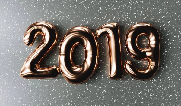 New Year 2019 Celebration Copper Metallic Numeral 2019 Gray Background — Stok fotoğraf