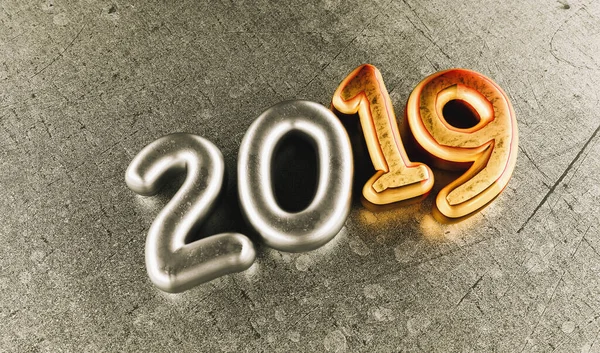 New Year 2019 Celebration Silver Numeral 2019 Copper Mettalic Background — Stok fotoğraf