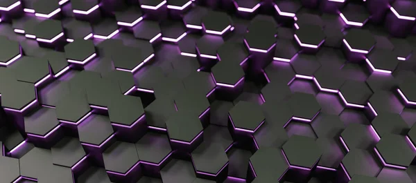 Purple Neon Abstract Hexagons Background Pattern Rendering Illustration — Stock Photo, Image