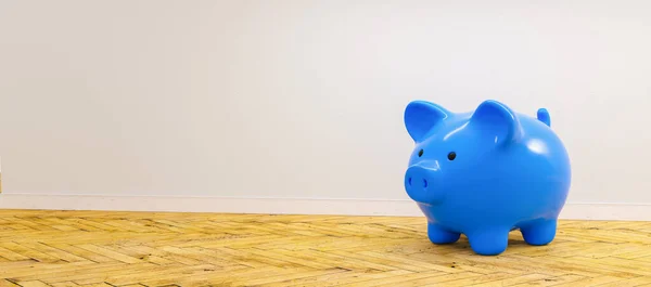 blue Piggy Bank, Savings, Currency.  - copyspace for your individual text.