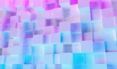 geometric cubes background with colorful bright neon uv blue and purple lights