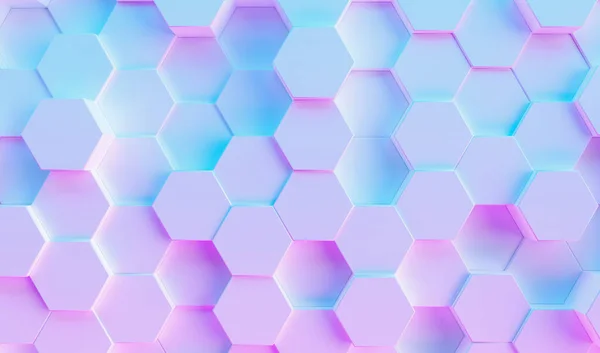 Hexagon Background Colorful Bright Neon Blue Purple Lights — Stockfoto