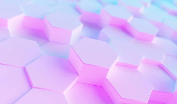 Fundo Hexagonal Conceito Tecnologia Futurista Colorido Brilhante Neon Azul Roxo — Fotografia de Stock