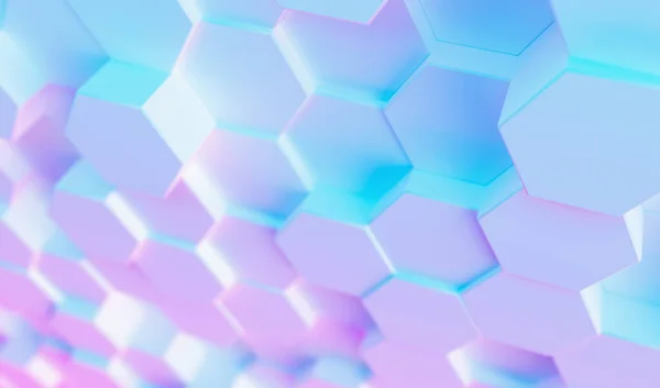 Futuristisches Oberflächen Sechseck Muster Mit Buntem Hellen Neon Blau Und — Stockfoto