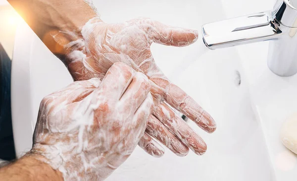 Man Wast Zijn Handen Virusinfectie Schone Vuile Handen Voorkomen Corona — Stockfoto