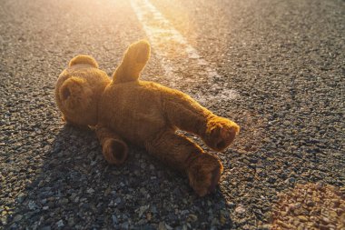 Kayıp oyuncak ayı sokakta yatıyor.