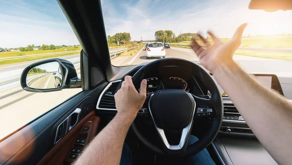 Wütender Autofahrer Steuer Autofahrt Fahrt Auf Autobahn — Stockfoto