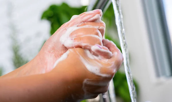 Hygiëne Schoonmaakhanden Handen Wassen Met Zeeppreventie Voor China Pathogeen Respiratoir — Stockfoto