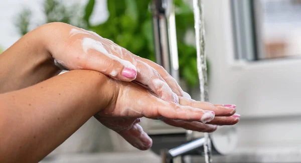 Hygiène Nettoyage Des Mains Laver Les Mains Avec Savon Pour — Photo