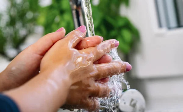 Hygiëne Schoonmaakhanden Handen Wassen Met Waterpreventie Voor China Pathogeen Respiratoir — Stockfoto