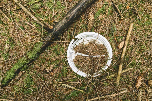 Placa Plástico Podrida Bosque Contaminación Concepto Medio Ambiente —  Fotos de Stock