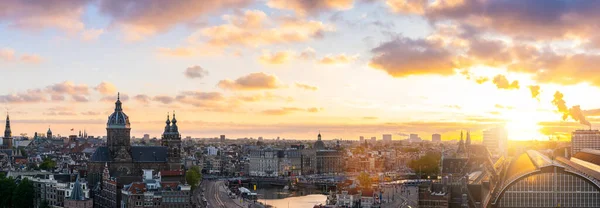 Amsterdam Skyline Panorama Historical Area Sunst Amsterdam Netherlands Aerial View — Stock Photo, Image