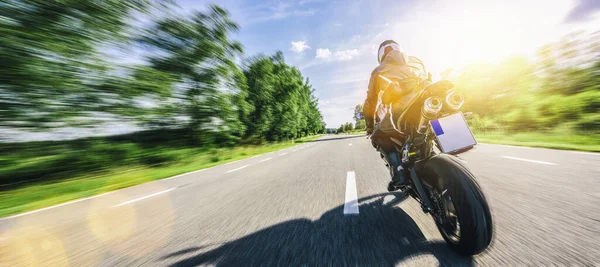 Motorrad Auf Der Waldstraße Fahren Spaß Beim Fahren Auf Der — Stockfoto