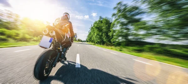 Motorbike Road Riding Having Fun Driving Empty Road Motorcycle Tour — Stock Photo, Image