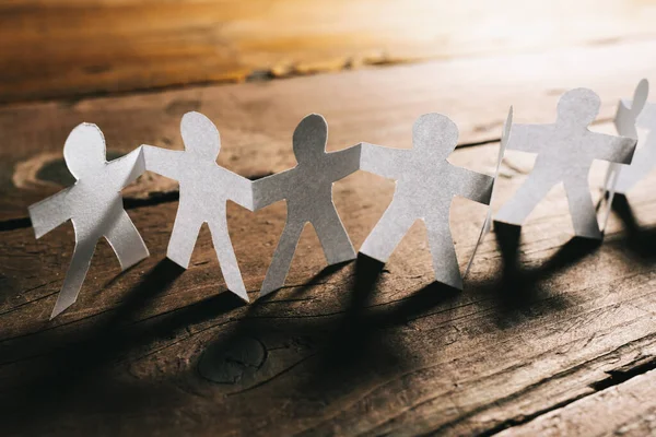 Paper People Holding Hands Teamwork — Stock Photo, Image