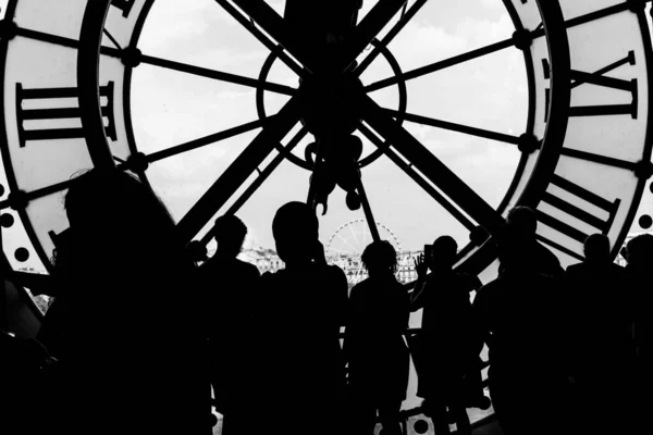 Silhouette Clock Crowd People — Stock Photo, Image