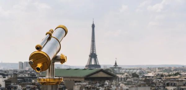 Teleskop Výhledem Eiffelovu Věž Paříži Francie — Stock fotografie