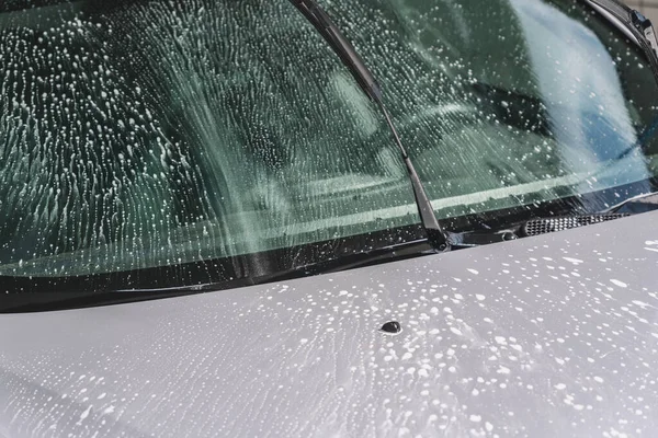 Car Wash Flowing Water Foam — Stock Photo, Image