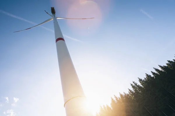 Ветряная Турбина Лесу Против Солнечного Света — стоковое фото