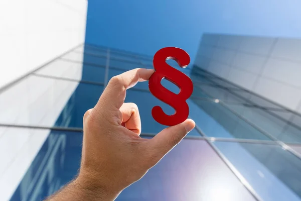 Hand Holds Paragraph Sign Lawyer Office Building — Stock Photo, Image