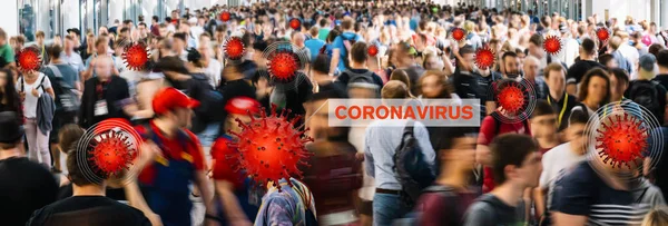 Prévention Coronavirus Dans Centre Ville Foule Personnes Anonymes Deviennent Infectées — Photo