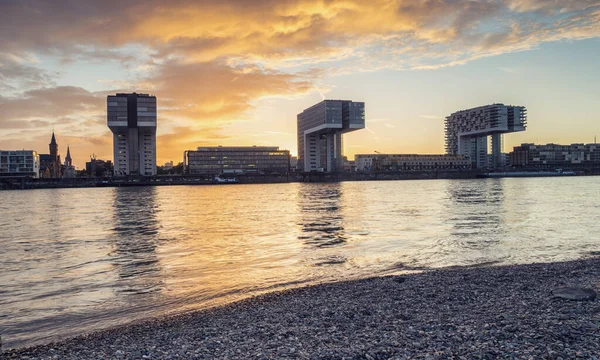 Cologne Maisons Grue Coucher Soleil — Photo