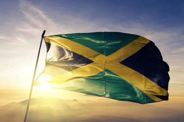 Jamaica Bandeira Nacional Tecido Têxtil Tecido Acenando Topo — Fotografia de Stock
