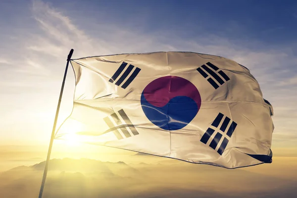 Corea Del Sud Bandiera Nazionale Tessuto Tessuto Sventolando Sulla Parte — Foto Stock