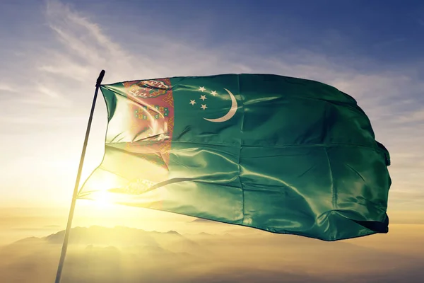 Turkmenistán Bandera Nacional Tela Textil Ondeando Parte Superior —  Fotos de Stock