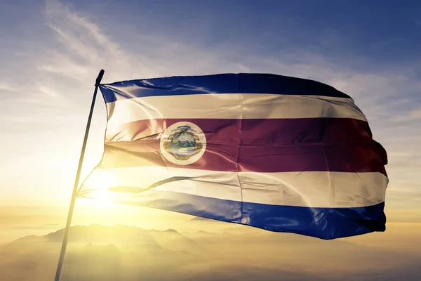 Costa Rica Nationalflag Tekstil Klud Stof Vinke Toppen - Stock-foto