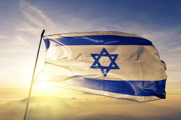 Bandeira Nacional Israel Tecido Têxtil Acenando Topo — Fotografia de Stock