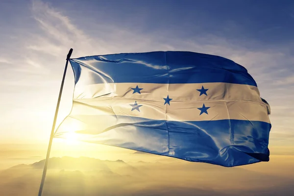 Tecido Pano Têxtil Bandeira Nacional Honduras Acenando Topo — Fotografia de Stock