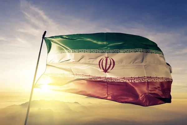 Iran Nationale Vlag Doek Textielweefsel Zwaaien Aan Bovenkant — Stockfoto