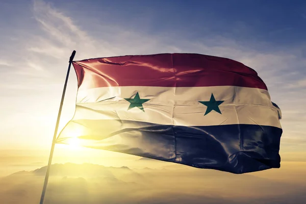 Arabische Republiek Syrië Syrië Nationale Vlag Doek Textielweefsel Zwaaien Aan — Stockfoto
