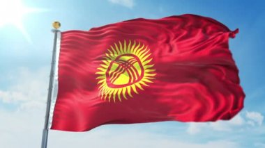 Kırgızistan bayraksız 3D görüntüleme döngüsü. 1 'de 3: AE' de basit kırpma işlemi için yeşil ekran ve alfa kanallarını içerir. Güzel tekstil kumaş kıvrımları sallanıyor. Tarihi bayrak