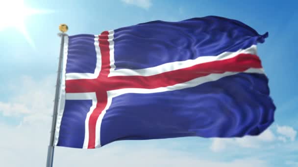アイスランドの国旗はシームレスな レンダリング ビデオをループします で簡単クリップのルミナンス マットとしての隔離のグリーン スクリーンとのアルファ チャネルが含まれています 美しいテキスタイル布布ループを振ってください — ストック動画
