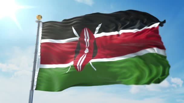 Kenya Flag Seamless Looping Rendering Video Includes Isolated Green Screen — Stock Video