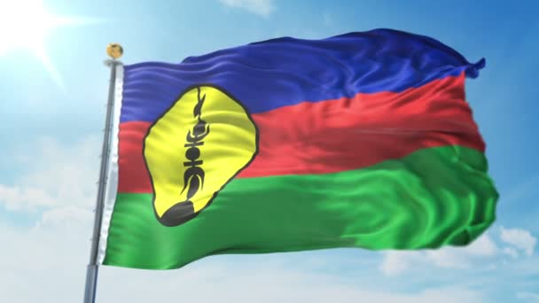 Новая Каледония Флаг Плавный Цикл Рендеринга Видео Включает Изолированные Зеленом — стоковое видео