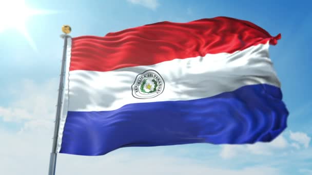 パラグアイの旗がシームレスな レンダリング ビデオをループします で簡単クリップのルミナンス マットとしての隔離のグリーン スクリーンとのアルファ チャネルが含まれています 美しいテキスタイル布布ループを振ってください — ストック動画
