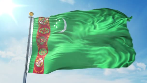 Turkmenistan Flag Seamless Looping Rendering Video Includes Isolated Green Screen — Stock Video