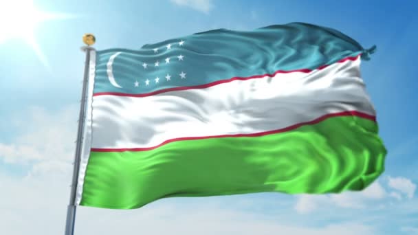 Uzbekistan Flagga Sömlös Looping Rendering Video Omfattar Isolerade Grön Skärm — Stockvideo