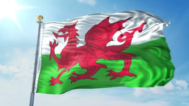 País Gales Bandeira Sem Costura Looping Renderização Vídeo Inclui Isolado — Vídeo de Stock