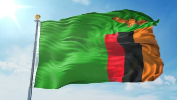 Zambia Flagga Sömlös Looping Rendering Video Omfattar Isolerade Grön Skärm — Stockvideo