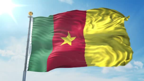Камерунский Флаг Плавный Цикл Рендеринга Видео Включает Изолированные Зеленом Экране — стоковое видео