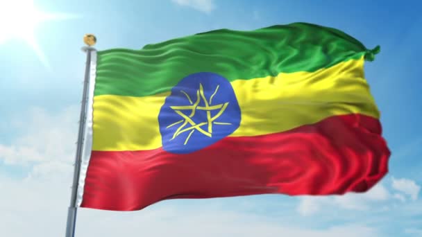 エチオピアの国旗がシームレスな レンダリング ビデオをループします で簡単クリップのルミナンス マットとしての隔離のグリーン スクリーンとのアルファ チャネルが含まれています 美しいテキスタイル布布ループを振ってください — ストック動画