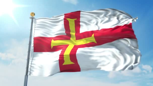 Guernsey Flag Seamless Looping Rendering Video Includes Isolated Green Screen — Stock Video